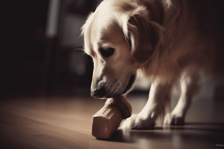 Dog eating an house hold item. Image created with MidJourney AI